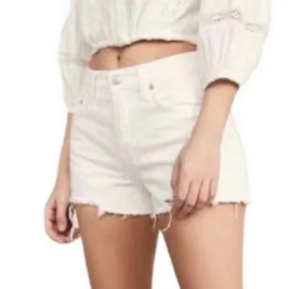 Free People White Distressed Jean Shorts